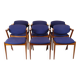 Set of six dining chairs - Model 42 - teak & blue fabric - Kai Kristiansen - Schou Andersen - 1960s