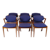 Set of six dining chairs - Model 42 - teak & blue fabric - Kai Kristiansen - Schou Andersen - 1960s