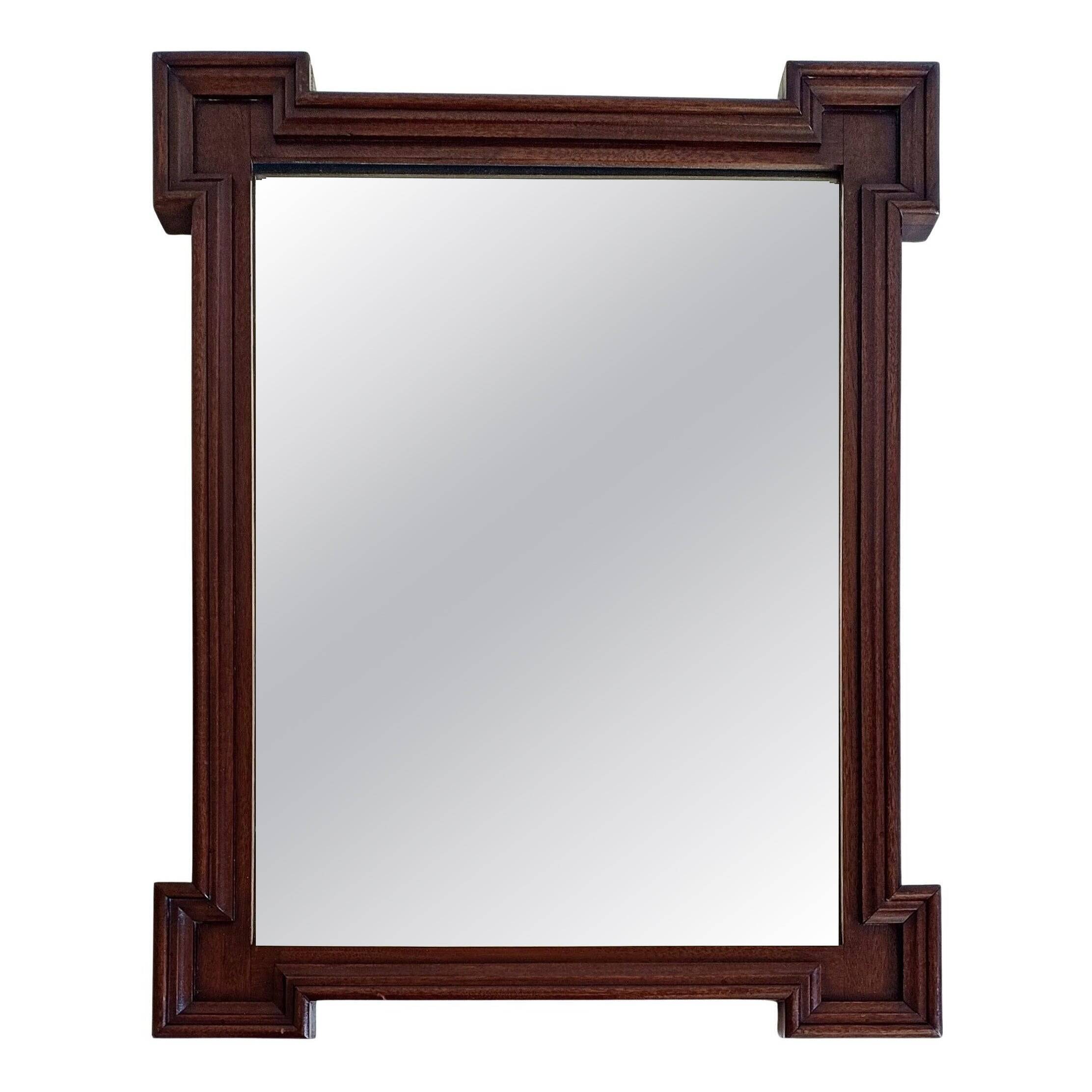 French Art Deco Oak Mirror with Stepped Architectural Frame, circa 1935