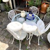 Garden furniture in white wrought iron and beveled glass early twentieth century