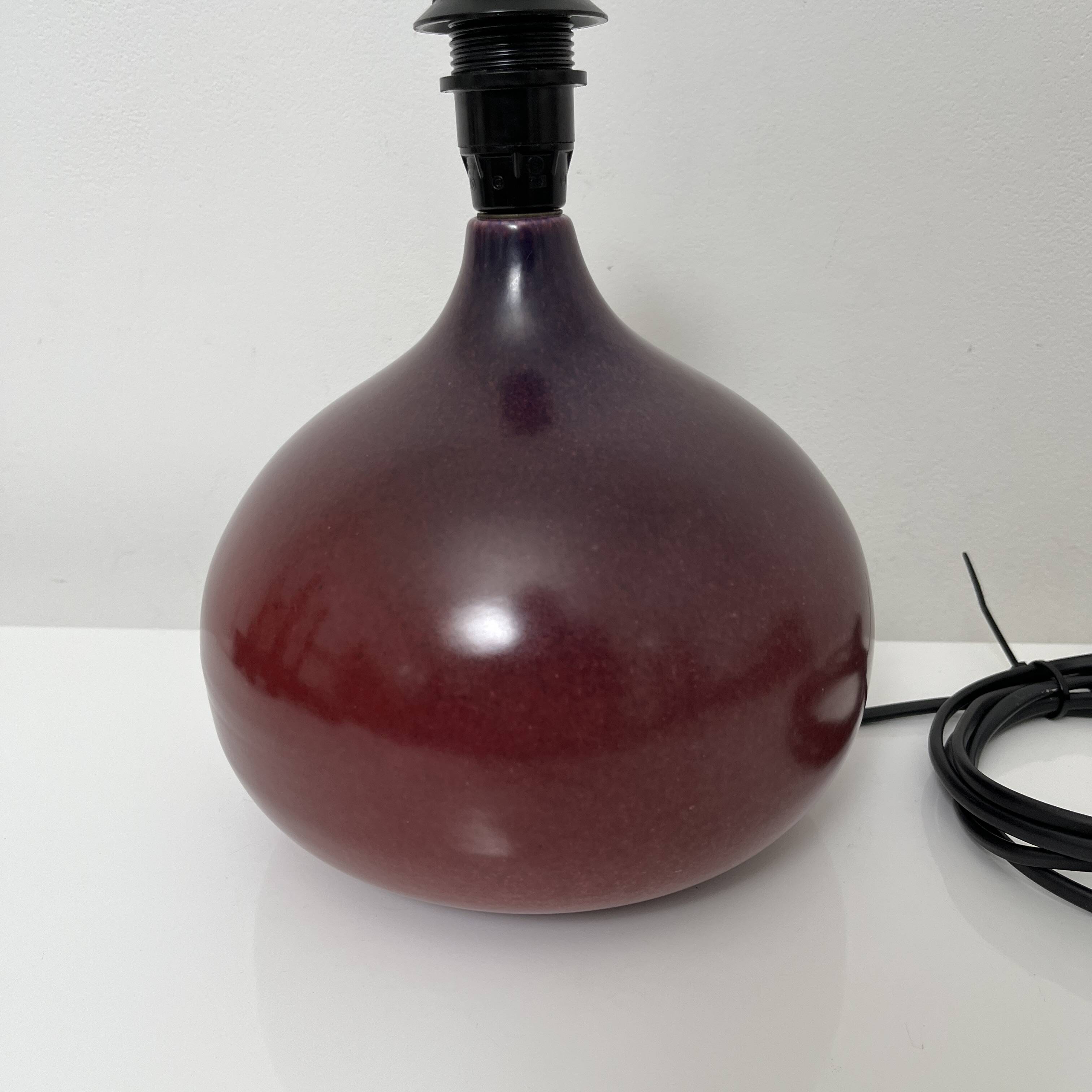 Purple ceramic lamp base in the shape of a fig from the Abbey of Bec