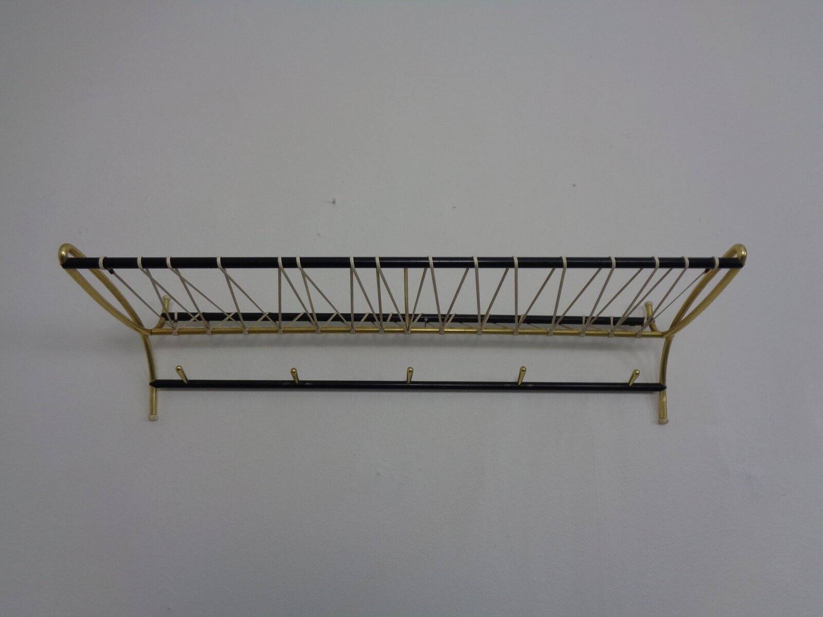Vintage German wall coat rack with hat rack, 1950s