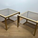 Pair of large square brass side tables