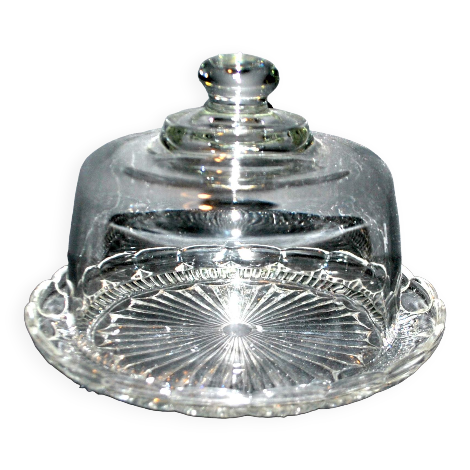 Vintage molded glass cheese bell and presentation plate 16cm