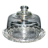 Vintage molded glass cheese bell and presentation plate 16cm