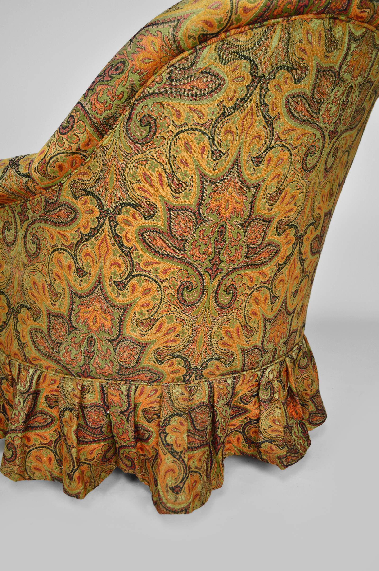 Pair of toad chairs, paisley fabric