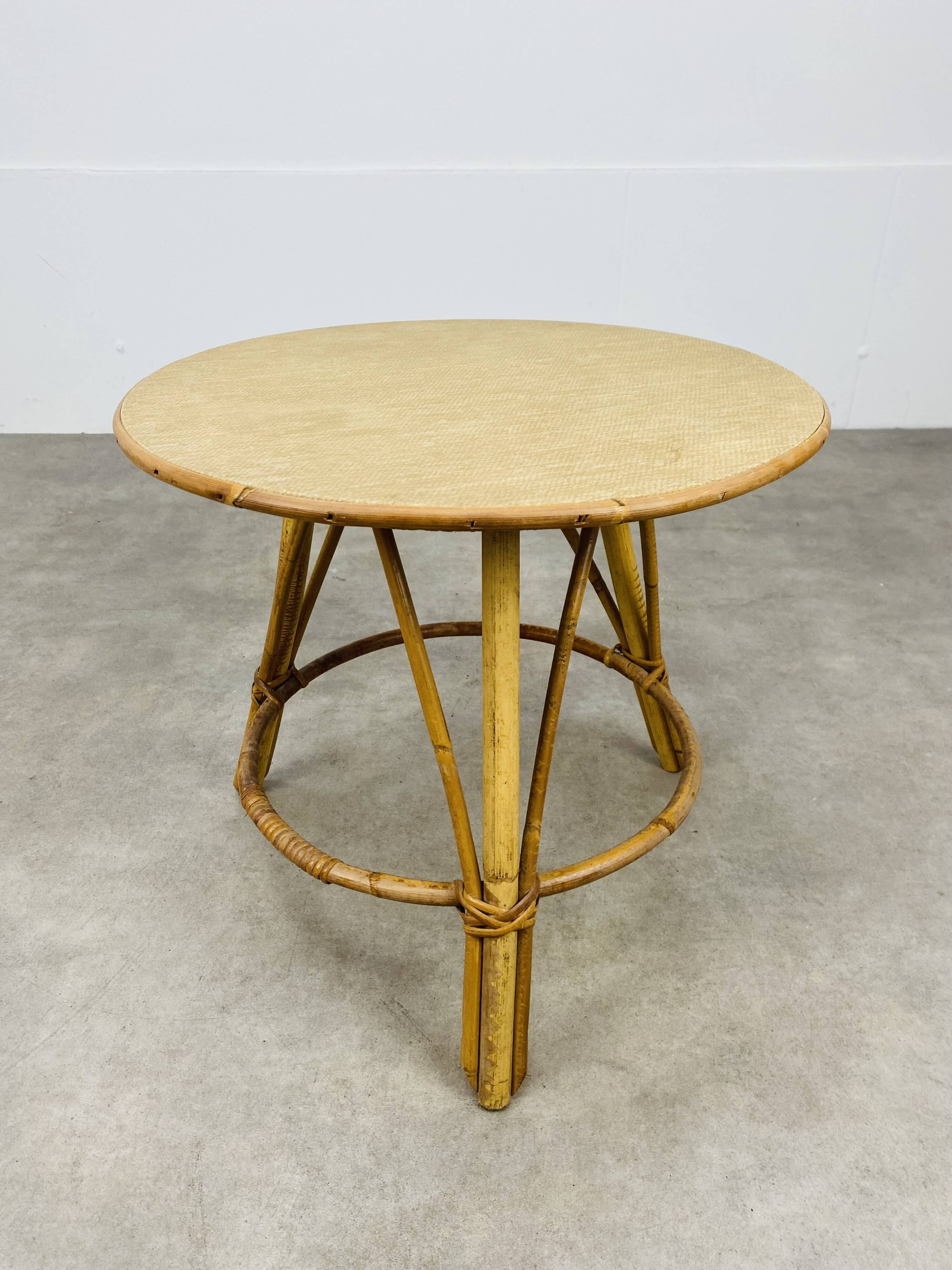 Vintage tripod rattan side table 60s