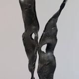 Sculptural brutalist floor candle holder made of hand-forged iron from the 1950s.