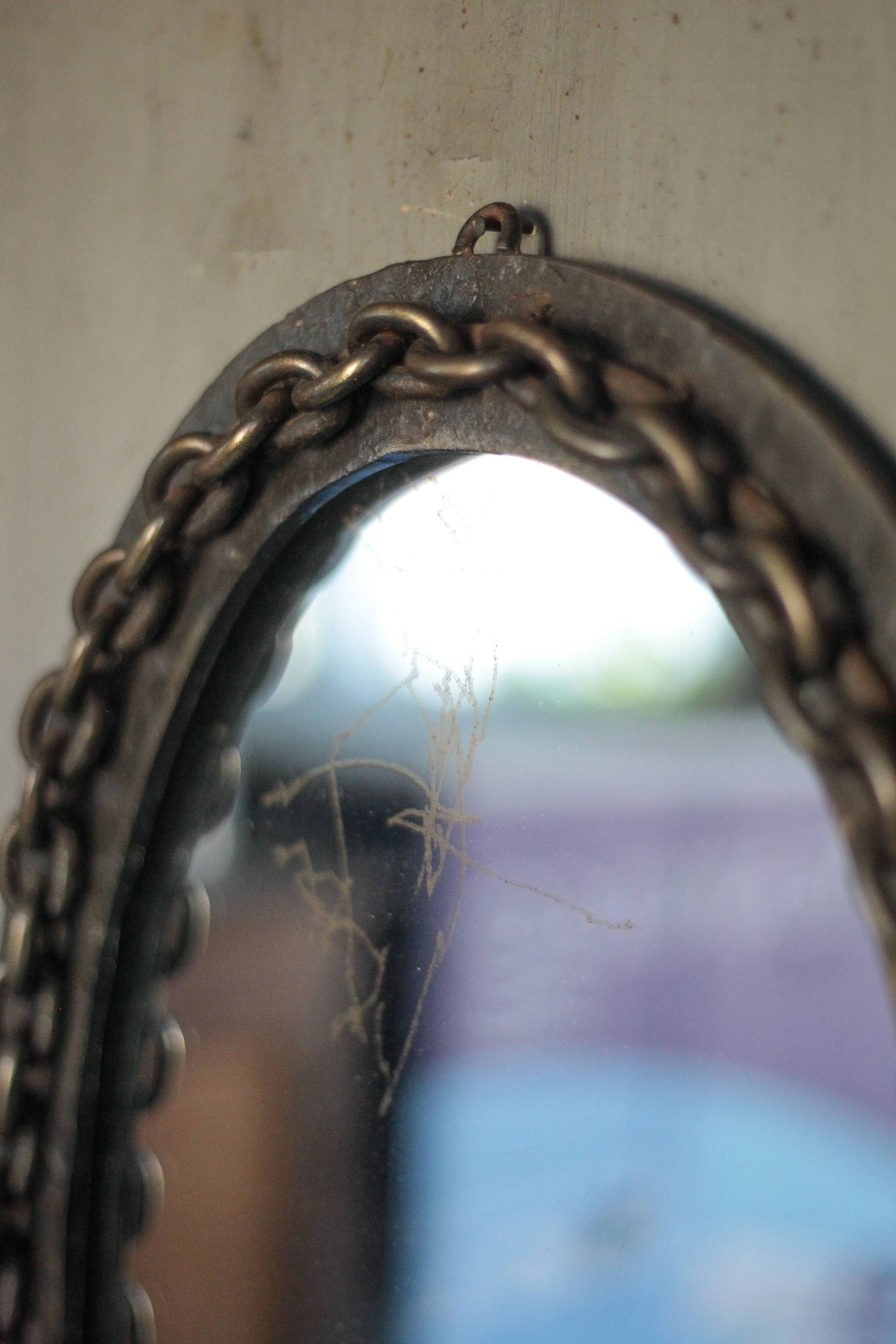 Vintage mirror, wall mirror, oval mirror, wrought iron mirror, brutalist