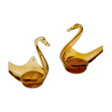 Pair of amber glass swans