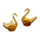Pair of amber glass swans