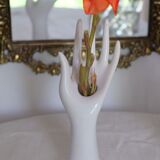 Hand baguier jewelry display or white porcelain vase 70s Vallauris