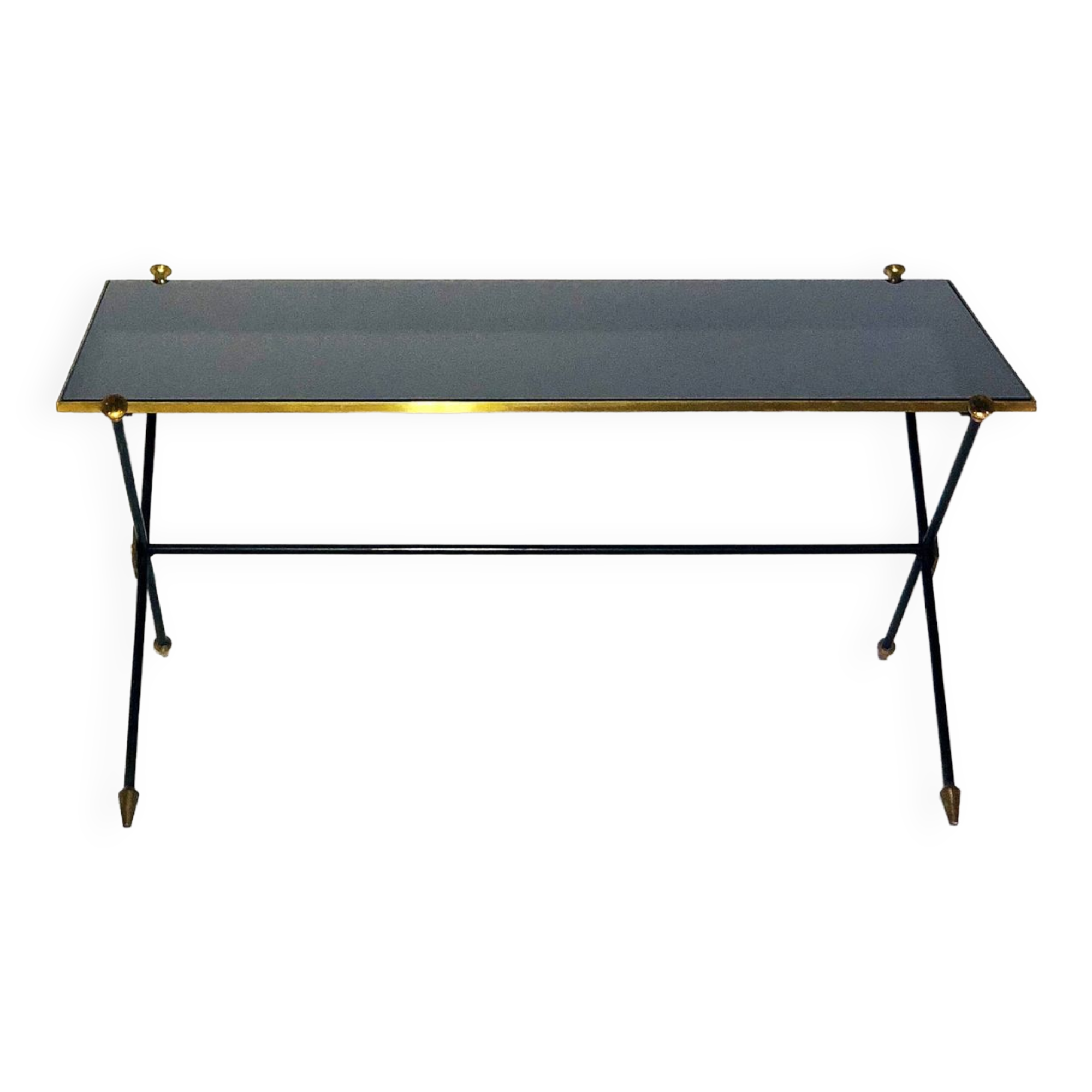 Vintage coffee table from 1960 - French - tubular and opaline metal / black glass