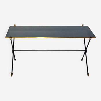 Vintage coffee table from 1960 - French - tubular and opaline metal / black glass