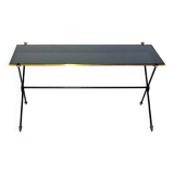 Table basse vintage de 1960 - Francais - metal tubulaire et opaline / verre noir