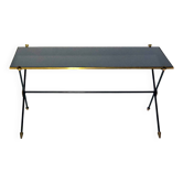 Vintage coffee table from 1960 - French - tubular and opaline metal / black glass