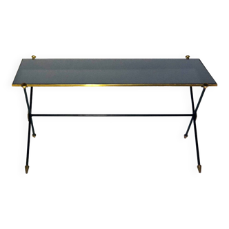Vintage coffee table from 1960 - French - tubular and opaline metal / black glass
