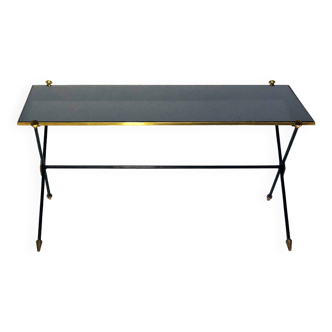 Table basse vintage de 1960 - Francais - metal tubulaire et opaline / verre noir