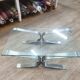 Vintage brushed steel coffee table and thick glass top - italian design