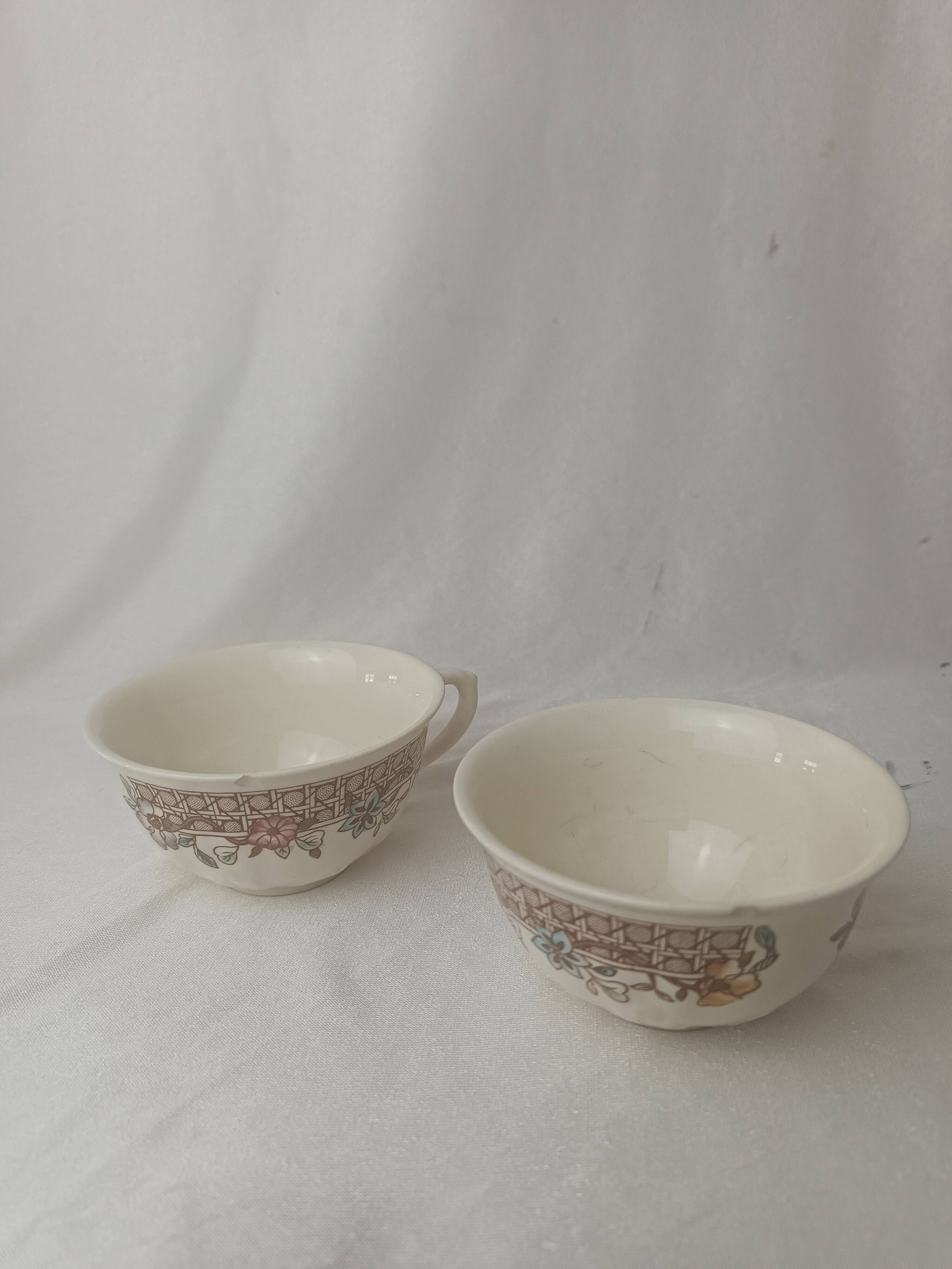 4 Mason's Autumn Trellis Porcelain Teacups & Saucers