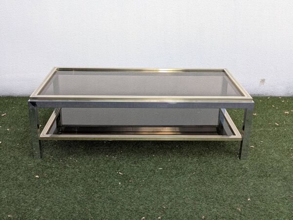 Table basse Design en chrome et laiton, dans le goût Willy Rizzo