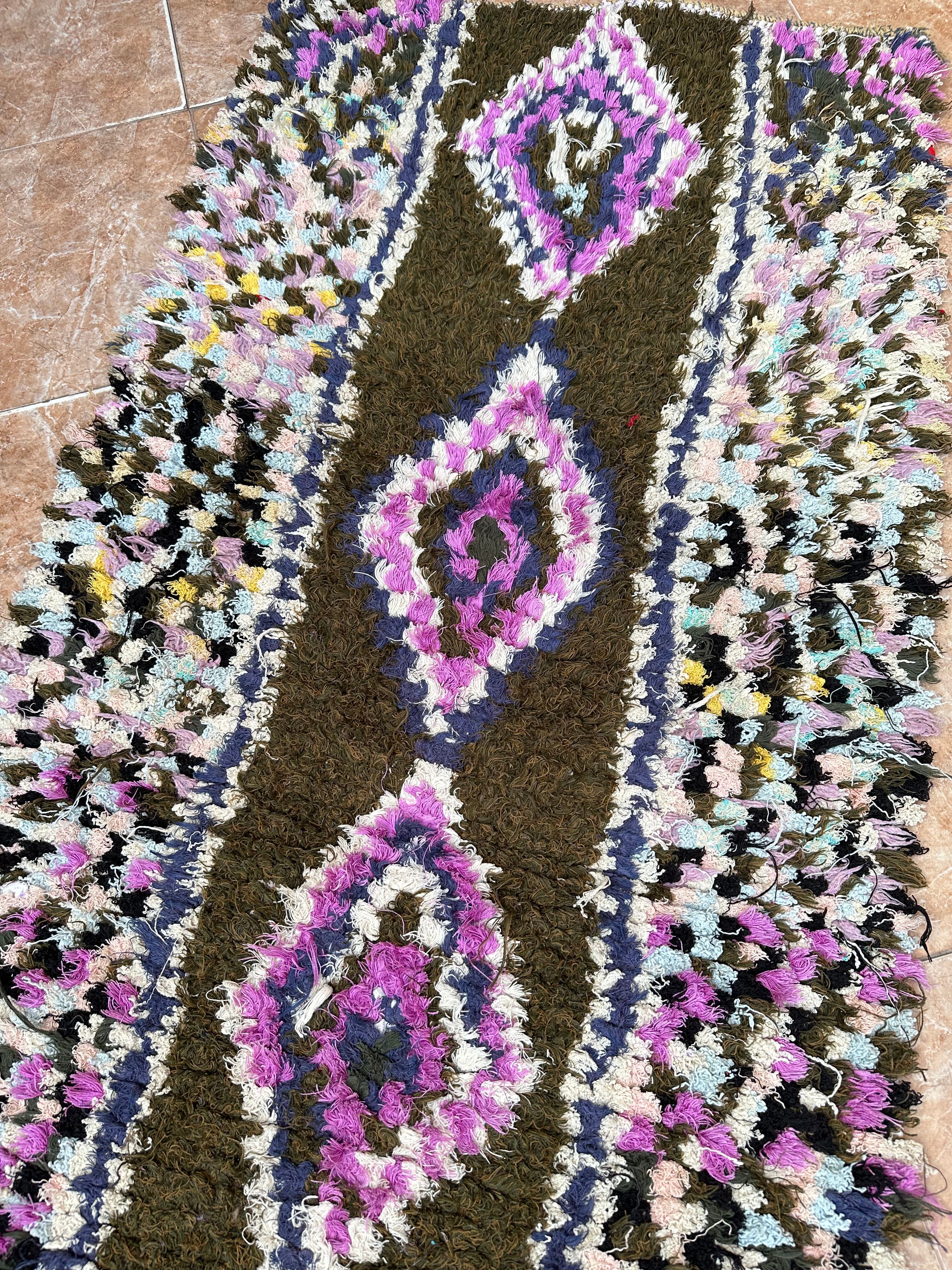 Vintage Boucherouite Berber hallway rug: Moroccan rug