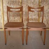 Pair of Scandinavian wood chairs, fabric seat, 60's