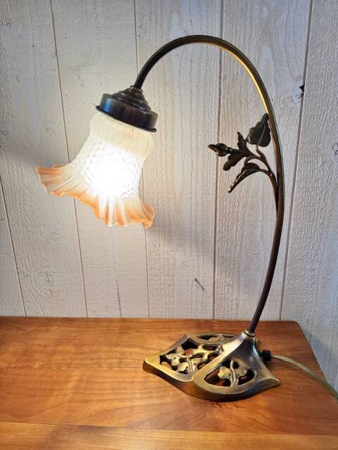 Art deco lamp brass and opaline