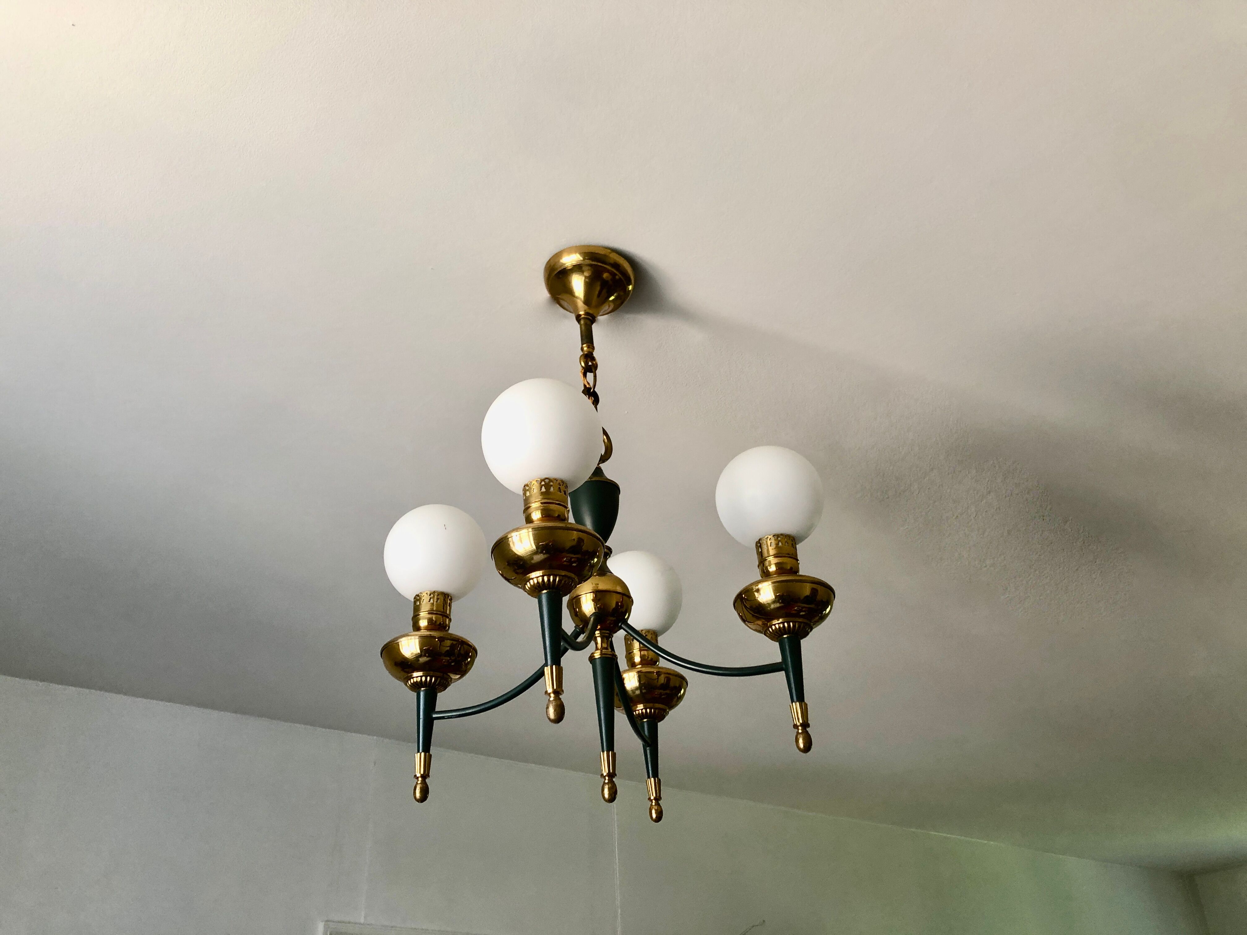 Green and gold directoire chandelier