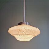 Art Deco pendant light in white speckled glass, 1930s