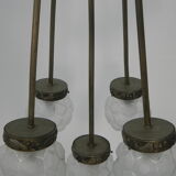 Art deco hanging lamp with 5 spheres on 5 rods