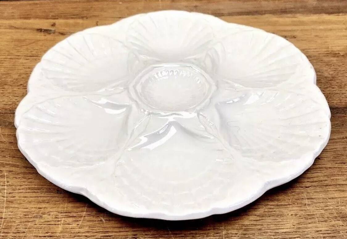 6 assiettes à huîtres blanche barbotine Sarreguemines