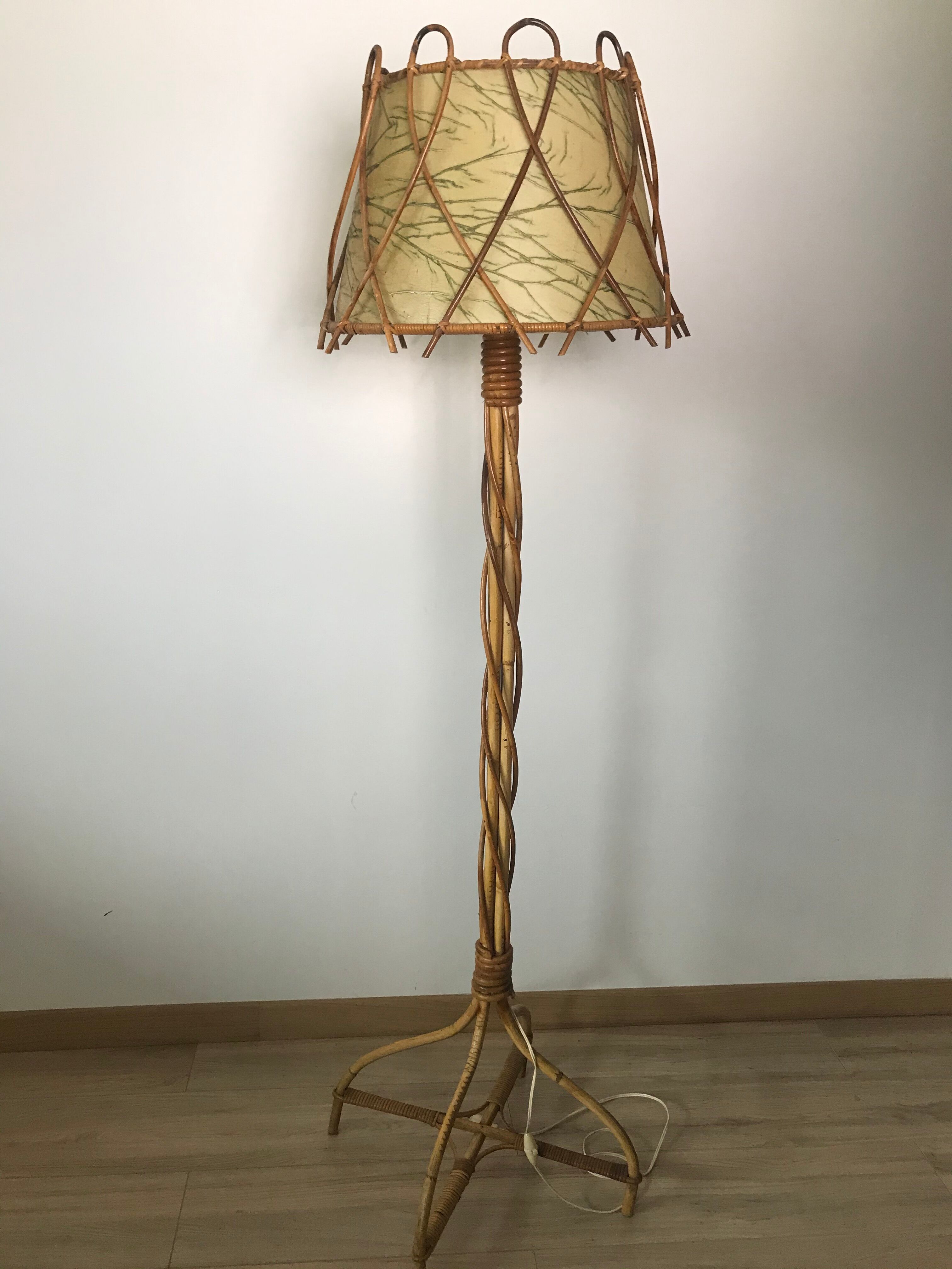 Vintage 60s handmade rattan floor lamp