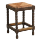 Solid oak stool, straw and brass from the 1920s.