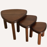 Brutalist oak organic curved oval side or nesting tables, Dutch ca 1960