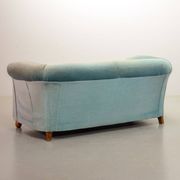 Chesterfield Duotone 2-Seat Sofa in Frosted Blue & Green Velvet 1950s