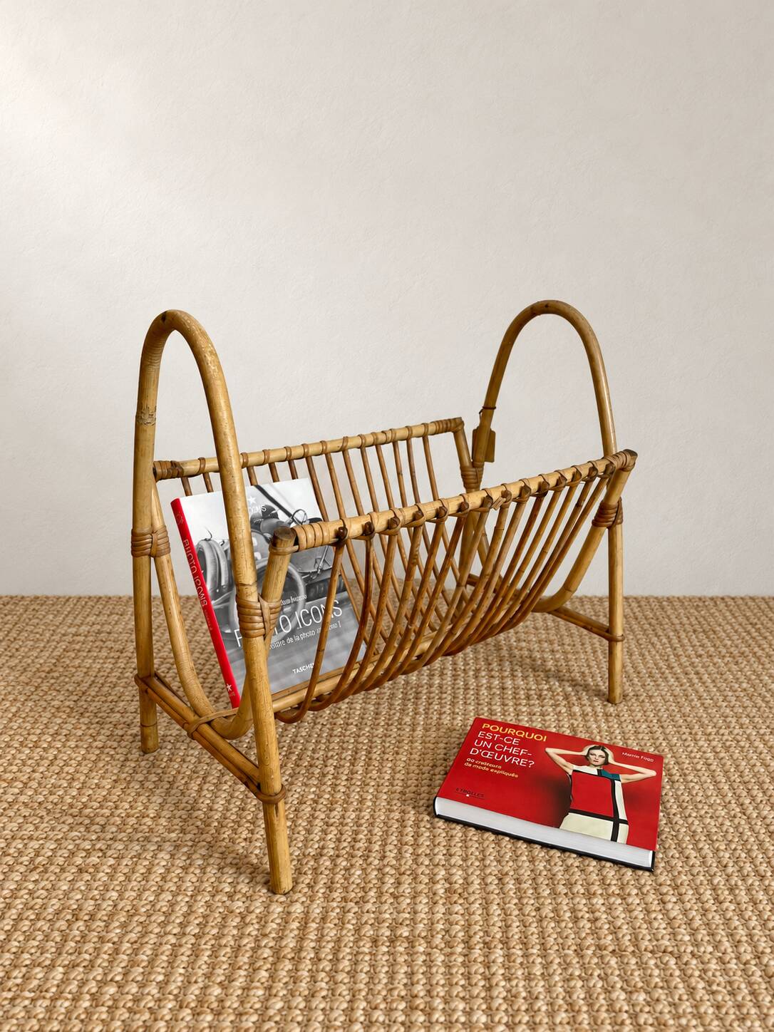 1970s rattan magazine rack
