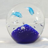 Sulphide / Paperweight THE DOLPHINS with a blue background