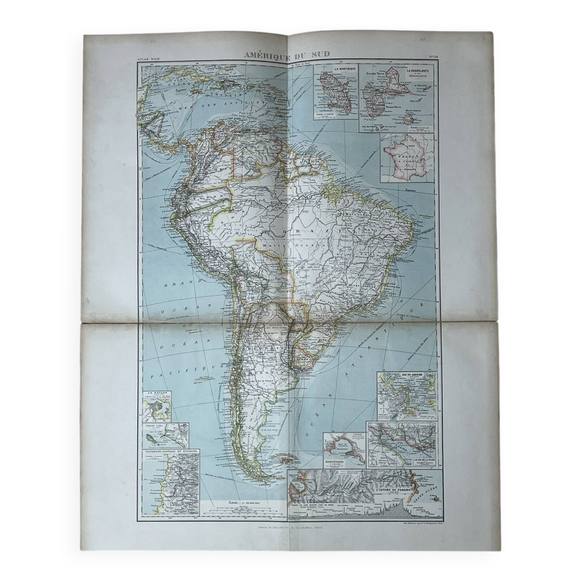 Carte ancienne Amérique du Sud 67x54cm