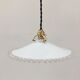 Pairs of vintage suspensions in white opaline with serrated edges