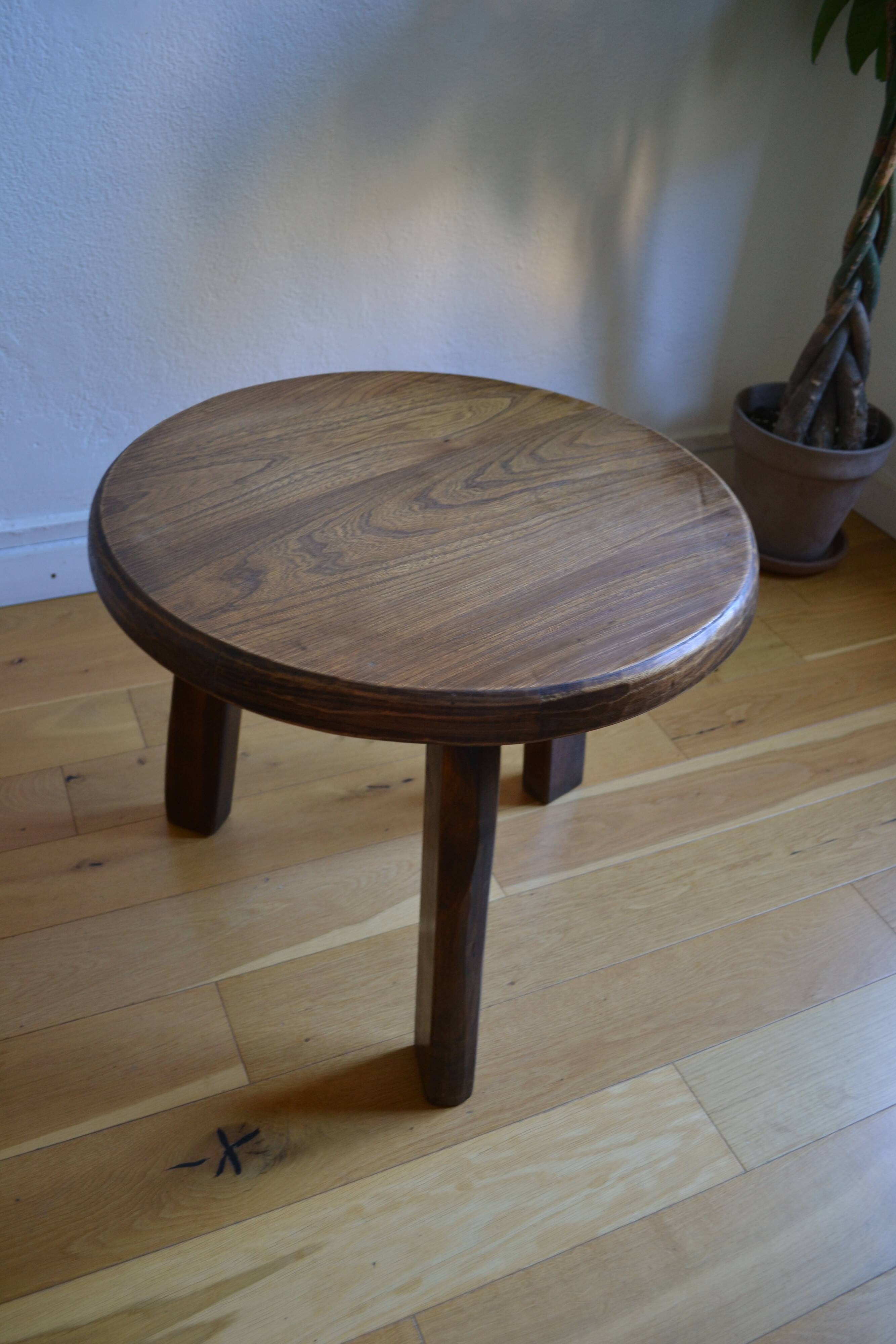 Brutalist tripod coffee table in solid oak, 1960s