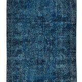 3.7x6.9 Ft Vintage Hand-Knotted Navy Blue Over-Dyed Rug from Turkey, Woolen Floor Covering. NTEK0797
