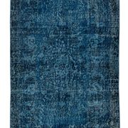 3.7x6.9 Ft Vintage Hand-Knotted Navy Blue Over-Dyed Rug from Turkey, Woolen Floor Covering. NTEK0797