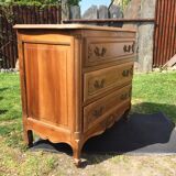 Commode vintage néo louis xv en noyer massif à 3 tiroirs