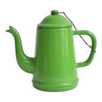 Petite cafetière vintage verte  en tôle émaillée