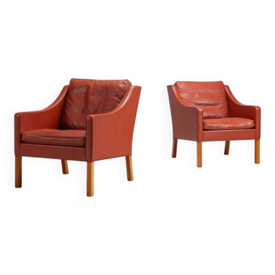 Chaises longues en cuir cognac Borge Mogensen Fredericia Stolefabrik Danemark 1963