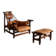 Jangada lounge chair with ottoman in cognac leather by Jean Gillon, Brazil, 1960s