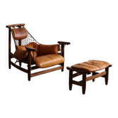 Jangada lounge chair with ottoman in cognac leather by Jean Gillon, Brazil, 1960s