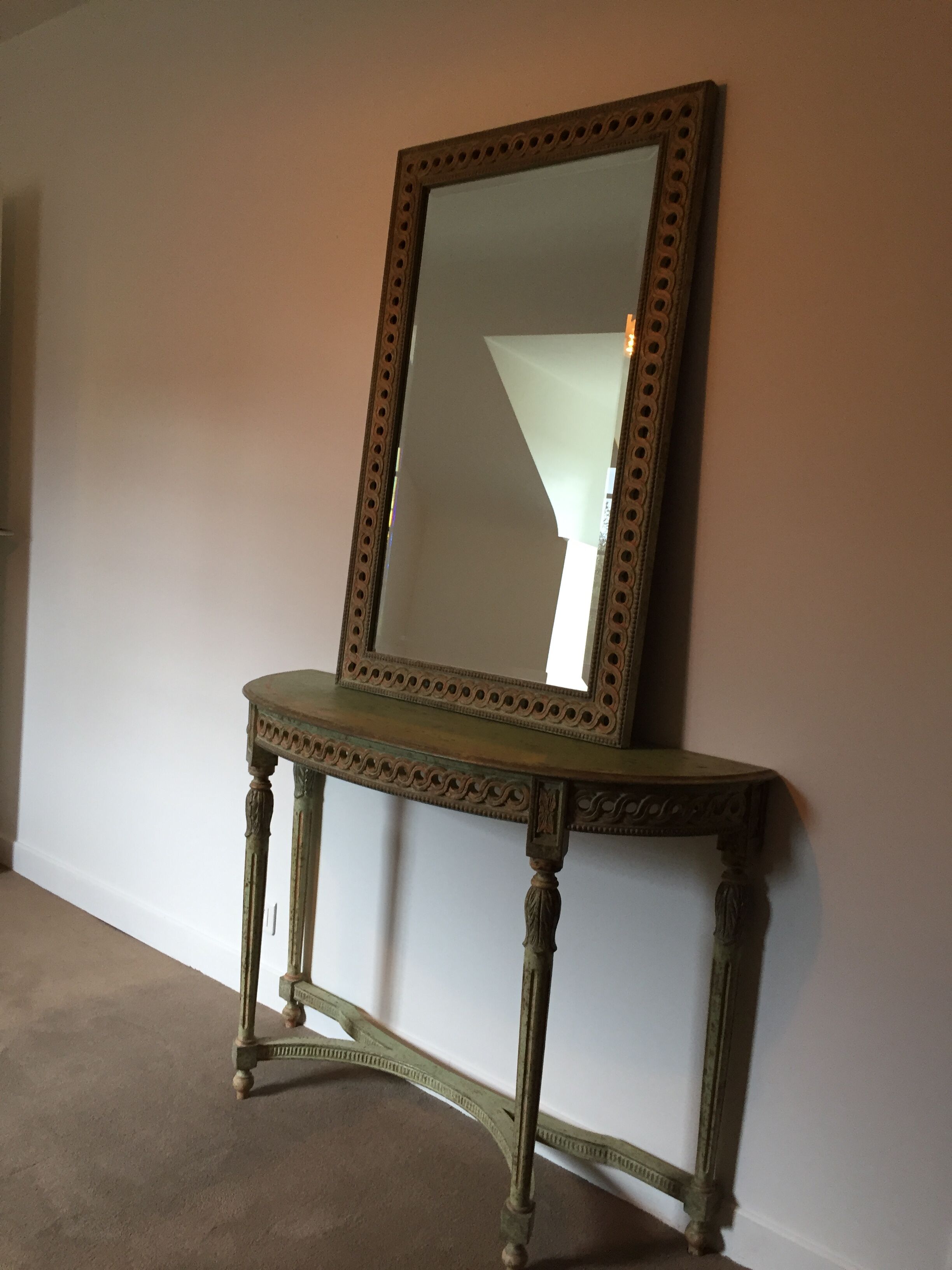 Diptyque console et miroir Louis XVI en bois
