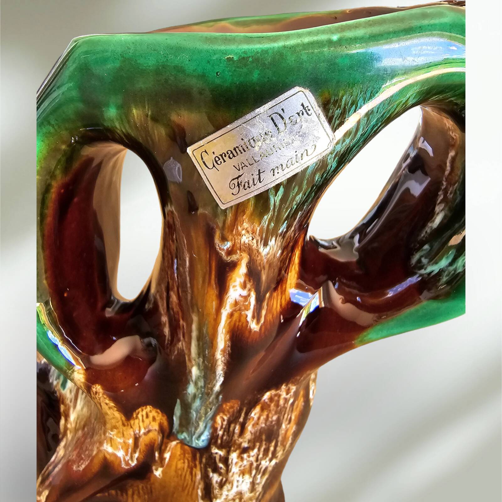 Vallauris glazed ceramic vase with an abstract shape